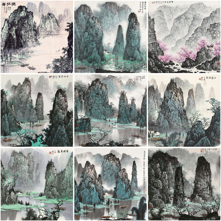 国画山水画集玄关装饰画画芯中国风素材高清图库新中式客厅挂画