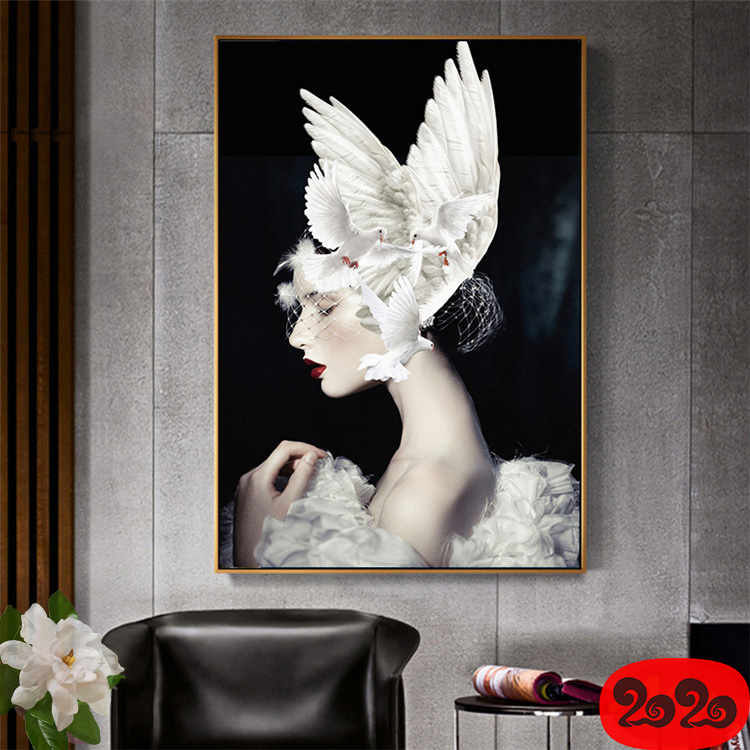 黑白背景装饰画素材高清画芯图库北欧人物动物风景三联画挂画