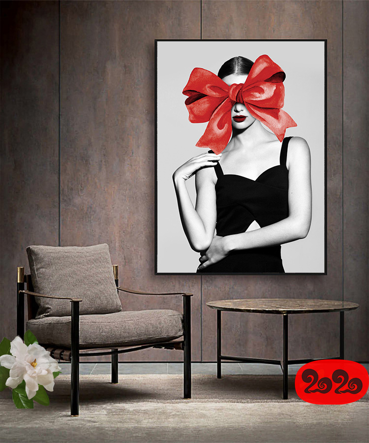 黑白背景装饰画素材高清画芯图库北欧人物动物风景三联画挂画