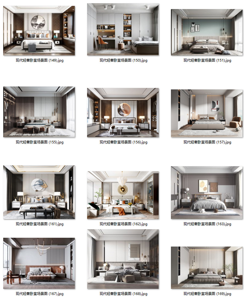 现代意式轻奢卧室样板房背景墙壁饰吊灯具装饰画场景图家居效果图