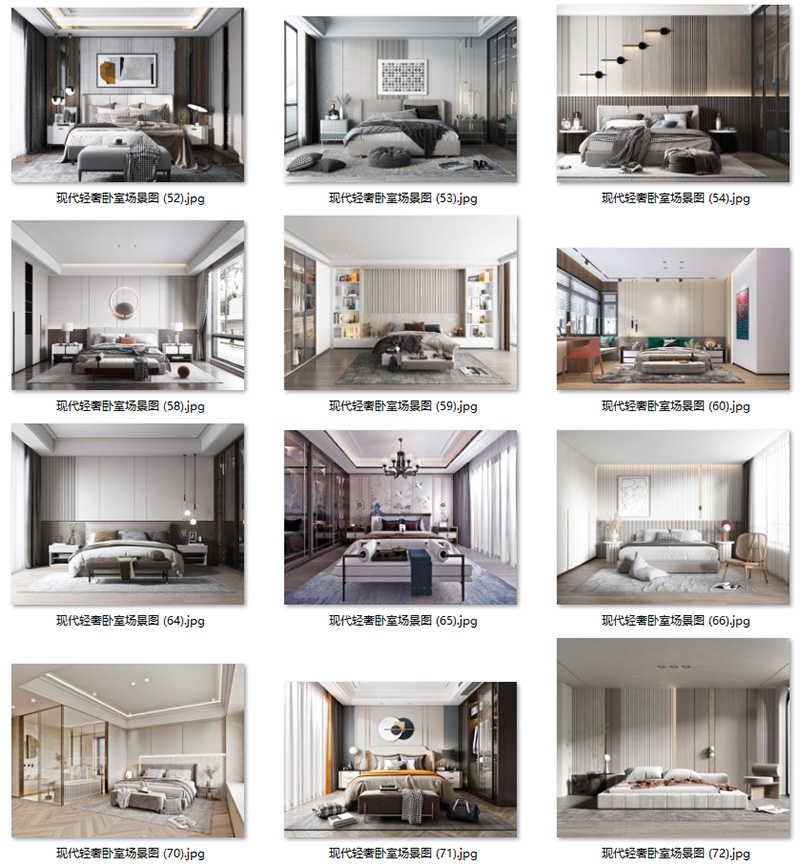 现代意式轻奢卧室样板房背景墙壁饰吊灯具装饰画场景图家居效果图