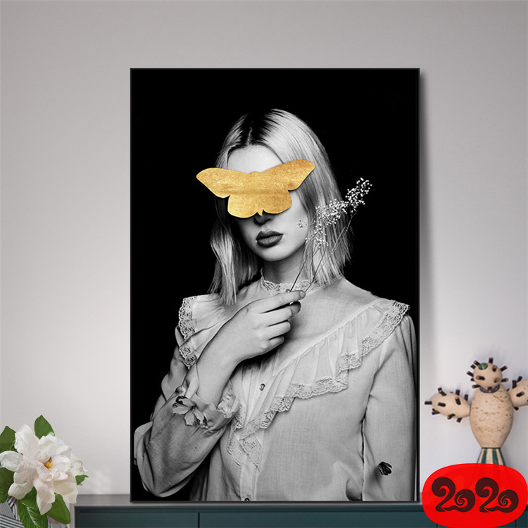 黑白背景装饰画素材高清画芯图库北欧人物动物风景三联画挂画