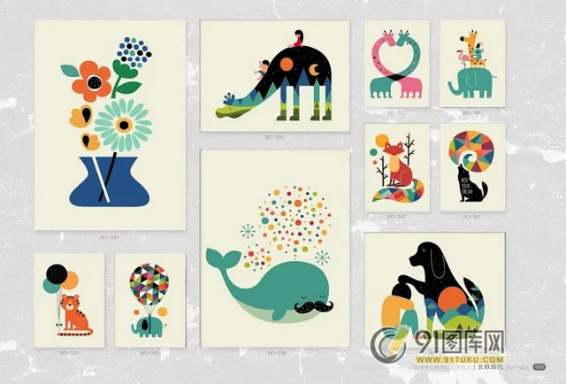 高清装饰画画芯图库第一期 北欧抽像静物建筑客厅装饰画素材