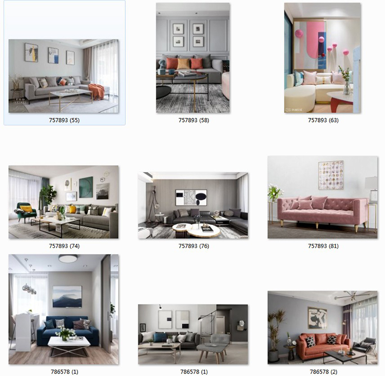 现代简约客厅家居场景图库北欧风装饰画效果图挂画背景墙样机