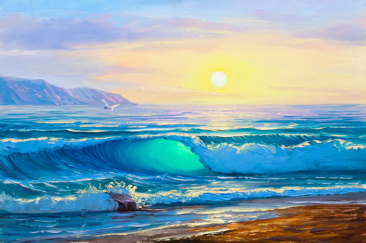 大海抽象手绘油画海浪风景现代装饰画肌理画芯高清喷绘素材图库