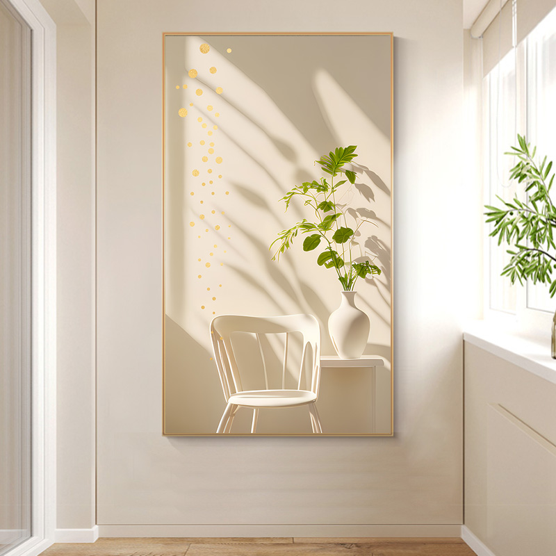 现代简约花瓶绿植光影侘寂风沙发背景墙装饰画高清素材图库