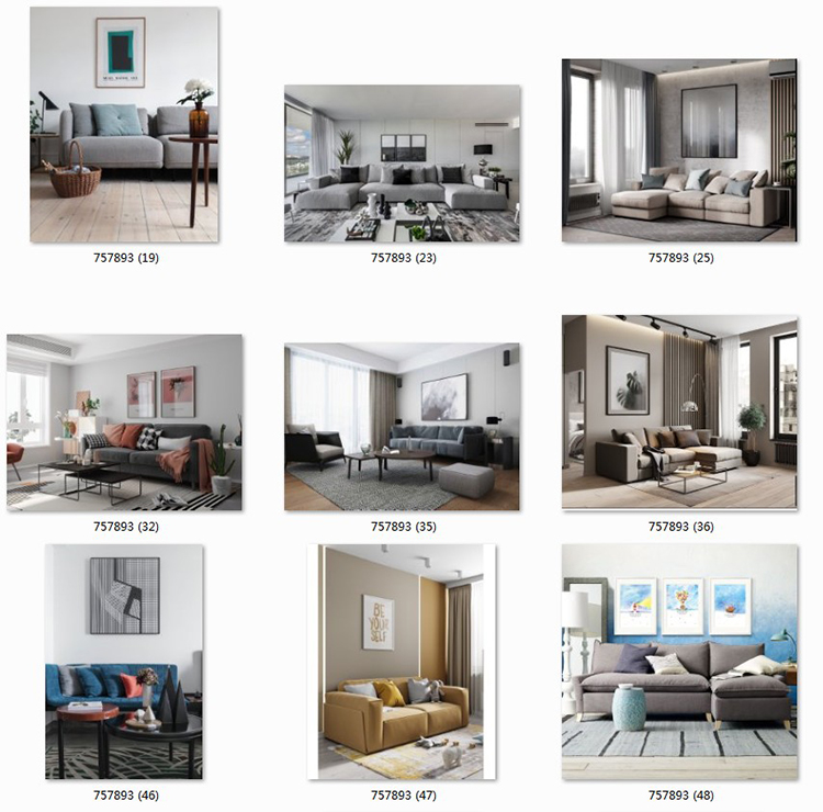 现代简约客厅家居场景图库北欧风装饰画效果图挂画背景墙样机