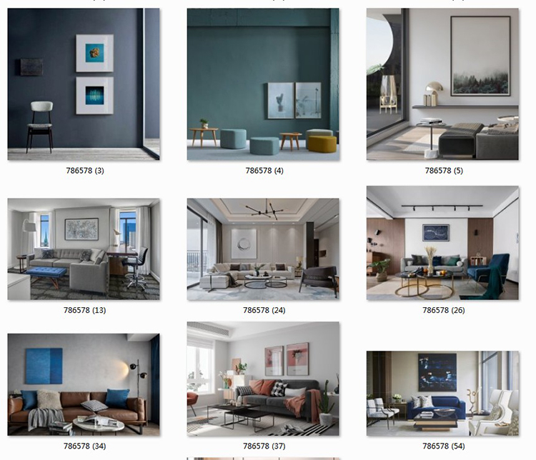 现代简约客厅家居场景图库北欧风装饰画效果图挂画背景墙样机