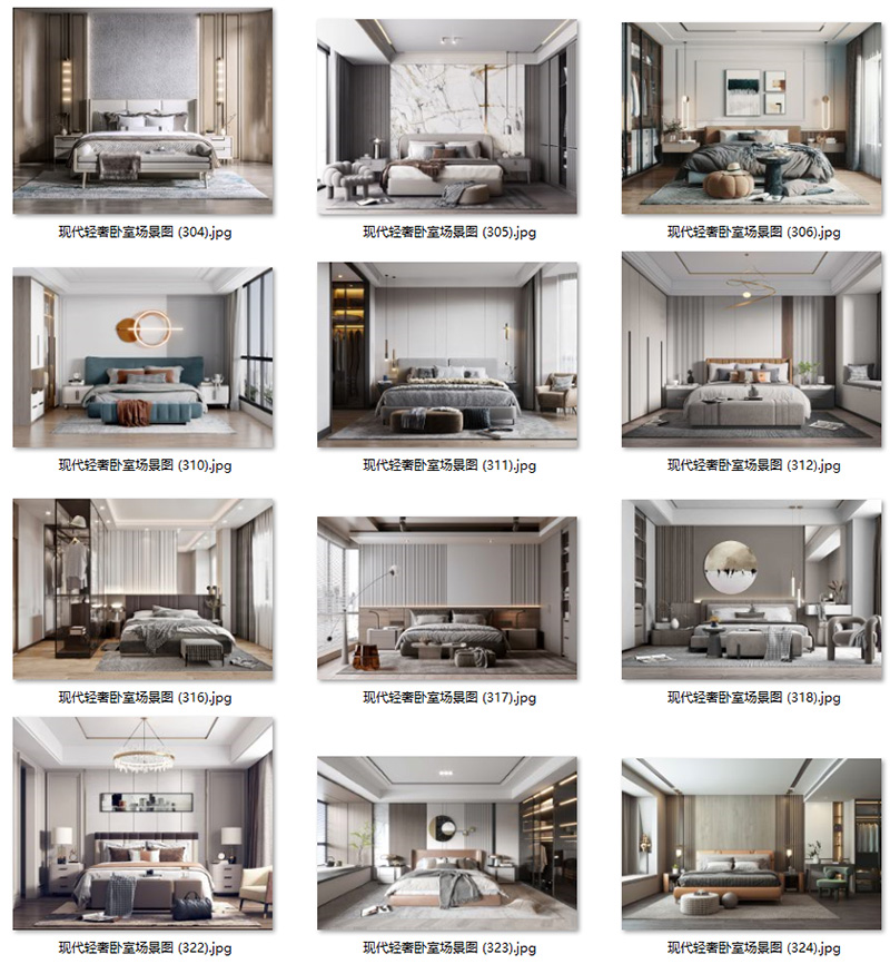 现代意式轻奢卧室样板房背景墙壁饰吊灯具装饰画场景图家居效果图