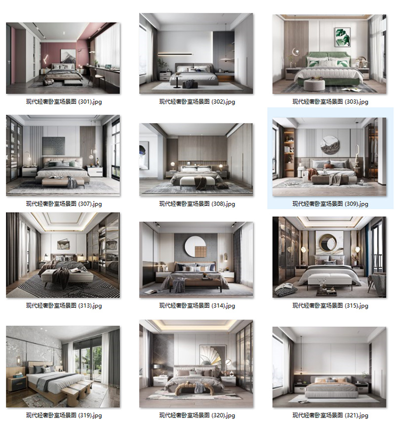 现代意式轻奢卧室样板房背景墙壁饰吊灯具装饰画场景图家居效果图