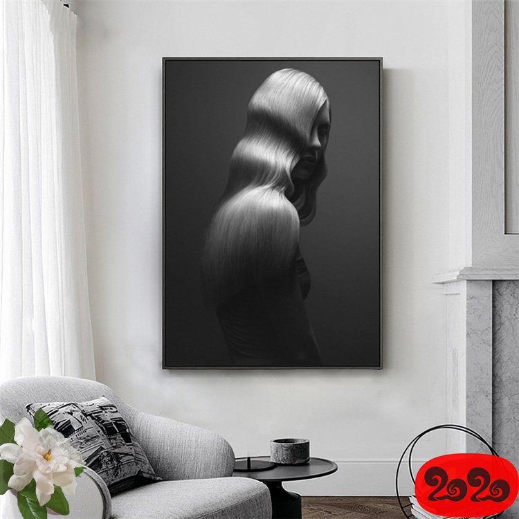 黑白背景装饰画素材高清画芯图库北欧人物动物风景三联画挂画