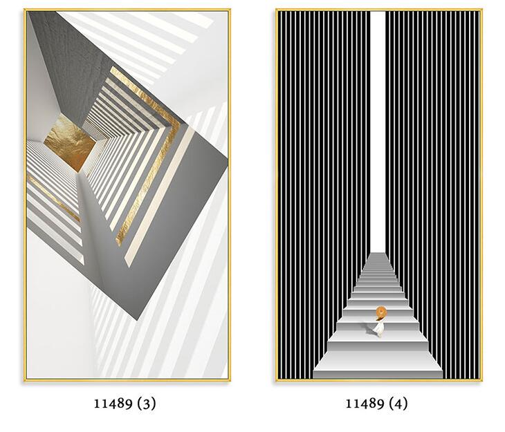 现代简约轻奢金色几何线条建筑黑白艺术玄关装饰画晶瓷画素材