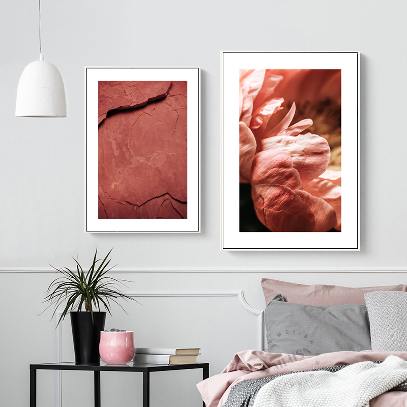 北欧简约落日风景热气球色块抽象粉色植物花卉组合装饰画素材