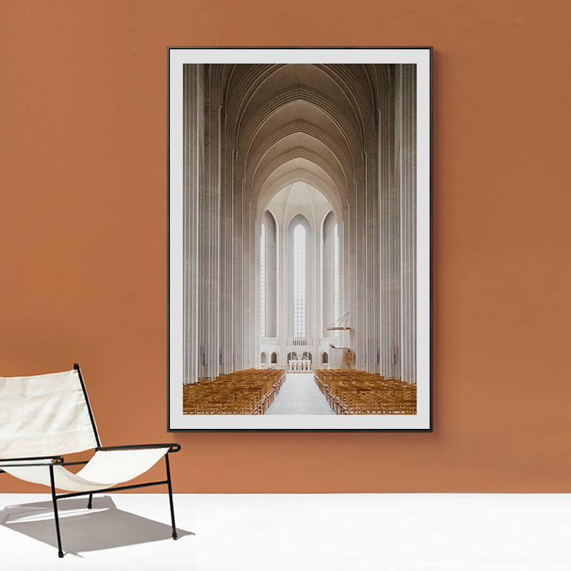 简约建筑现代装饰画图片画芯素材复古红色教堂罗马柱宫殿玄关