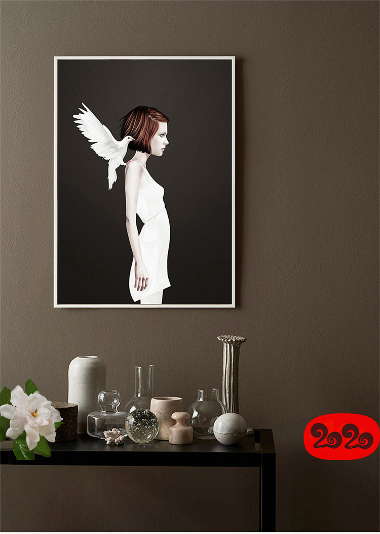 黑白背景装饰画素材高清画芯图库北欧人物动物风景三联画挂画