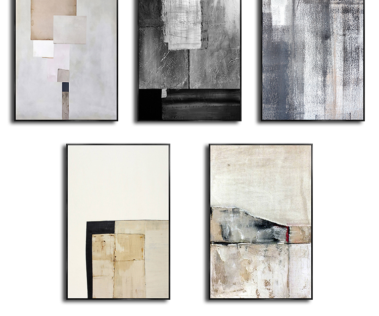 现代简约极简手绘抽象莫兰迪色块油画客厅装饰画芯高清素材图库