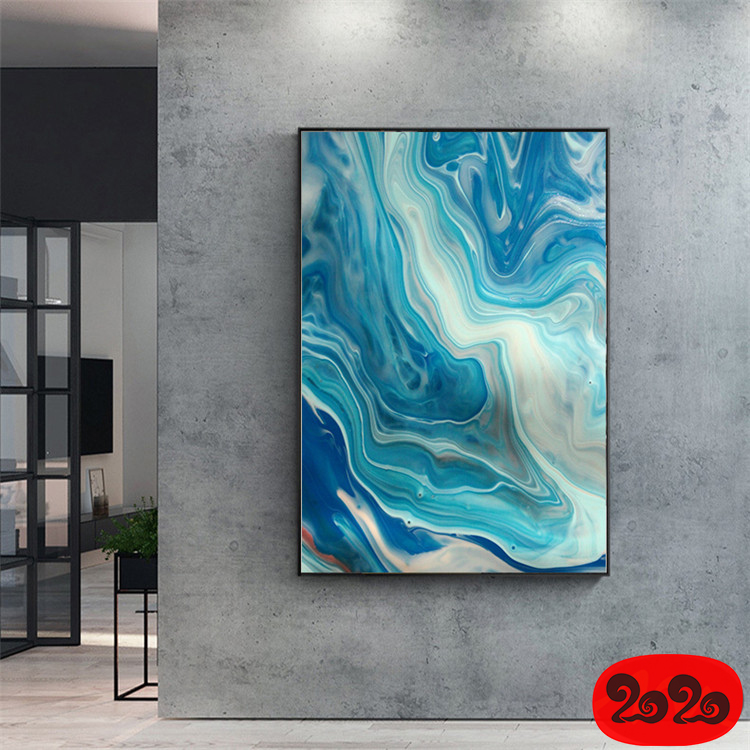 意境蓝色肌理抽象水墨山水大理石纹理背景装饰画高清图设计素材