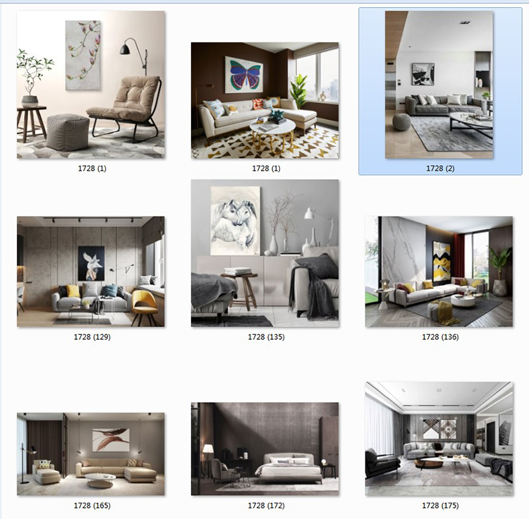 现代简约客厅家居场景图库北欧风装饰画效果图挂画背景墙样机