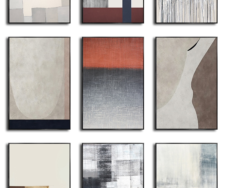 现代简约极简手绘抽象莫兰迪色块油画客厅装饰画芯高清素材图库