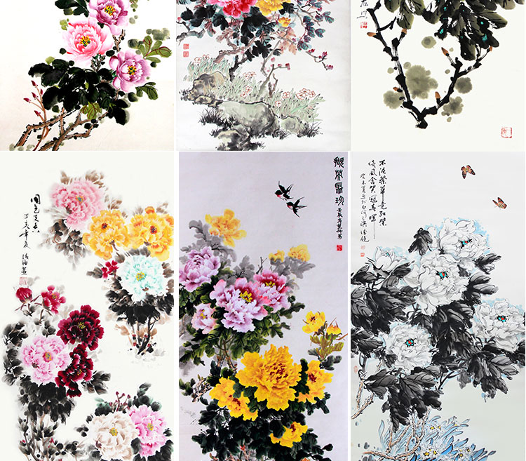 花开富贵牡丹装饰画画芯素材精选图集高清国画绘画花卉图片