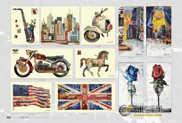 高清装饰画画芯图库第一期 北欧抽像静物建筑客厅装饰画素材