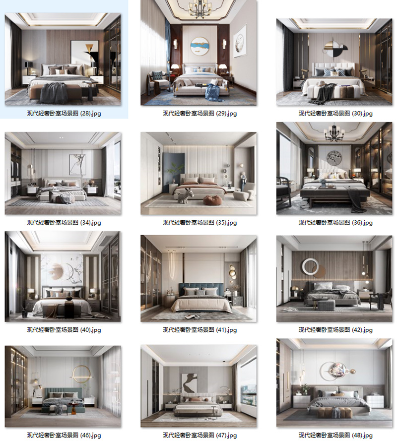 现代意式轻奢卧室样板房背景墙壁饰吊灯具装饰画场景图家居效果图