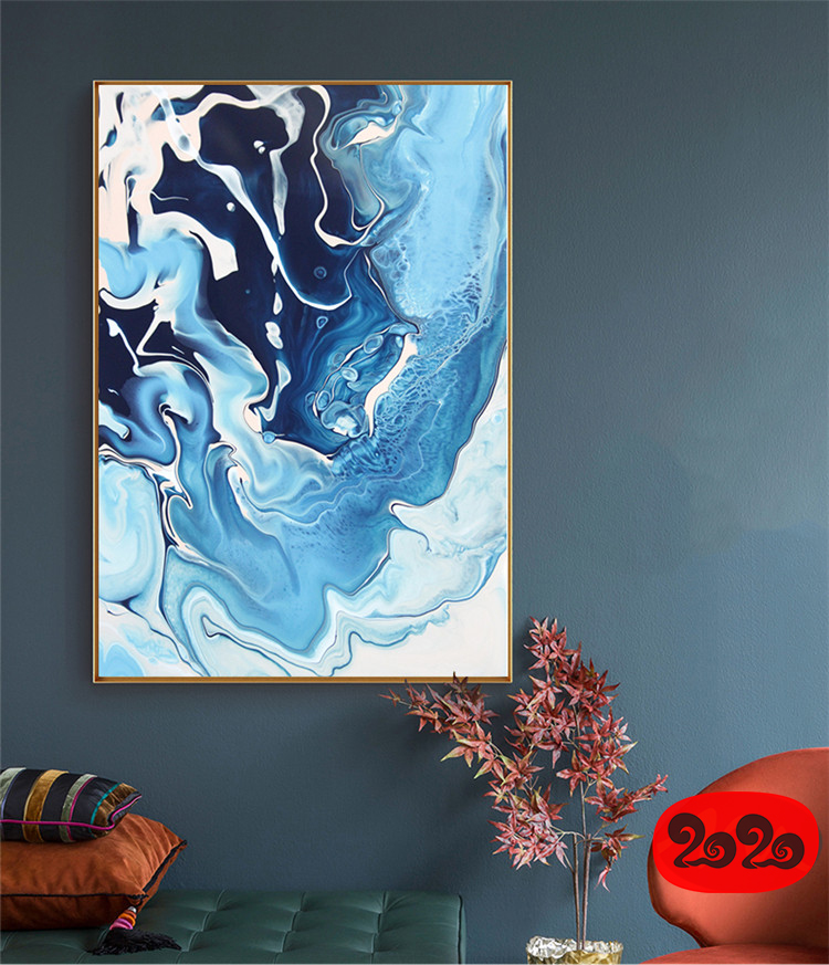 意境蓝色肌理抽象水墨山水大理石纹理背景装饰画高清图设计素材