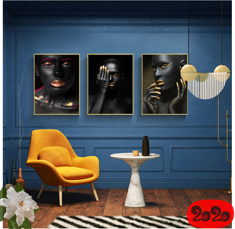 黑白背景装饰画素材高清画芯图库北欧人物动物风景三联画挂画