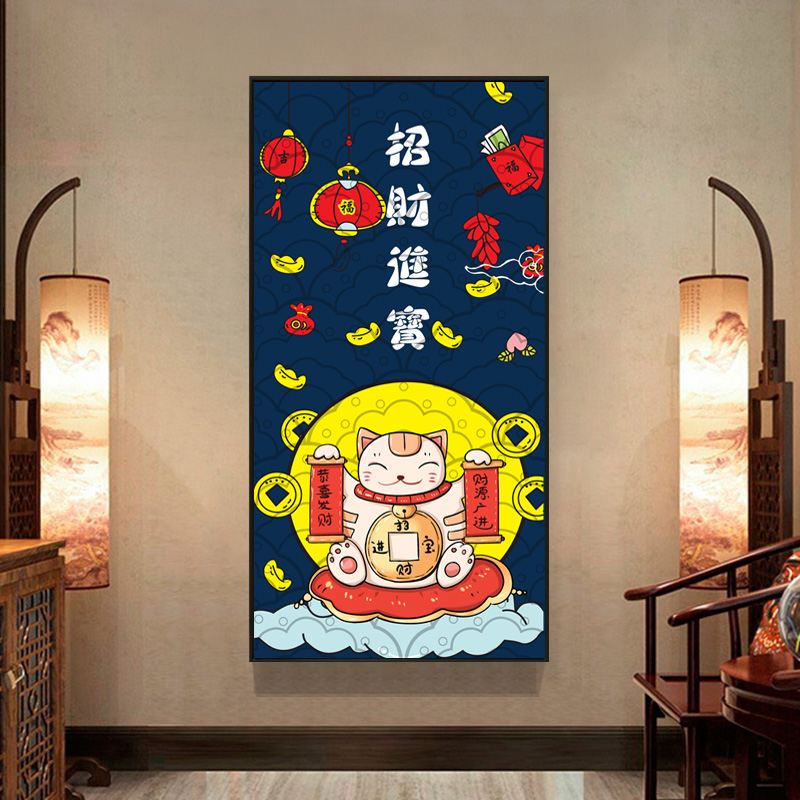 餐厅创意招财猫风水卡通料理店三联画挂画装饰画画芯高清素材