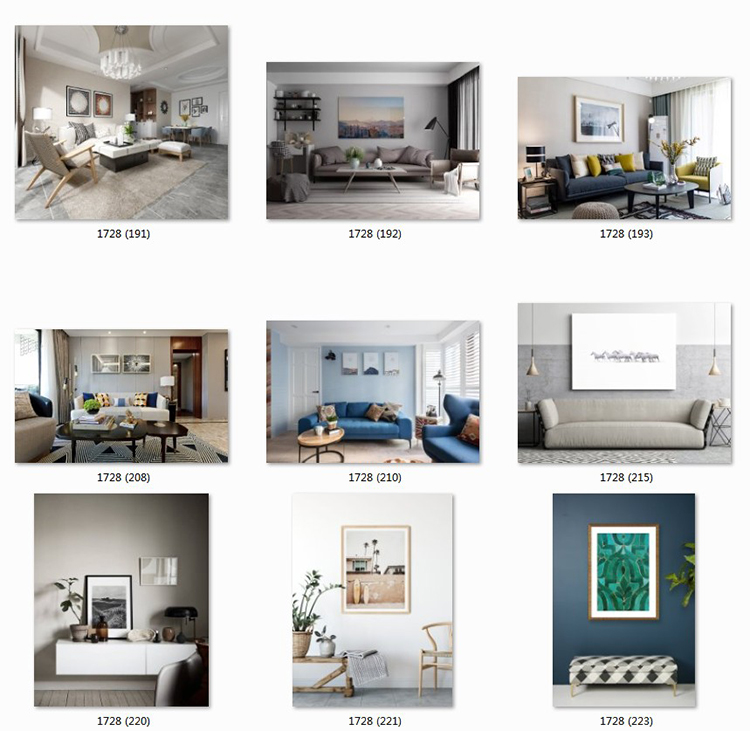 现代简约客厅家居场景图库北欧风装饰画效果图挂画背景墙样机