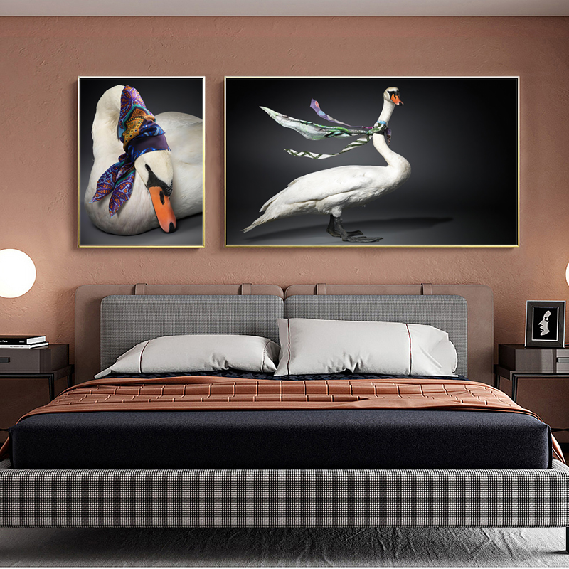 北欧简约现代围巾头巾天鹅客厅书房玄关轻奢装饰画图片画芯素