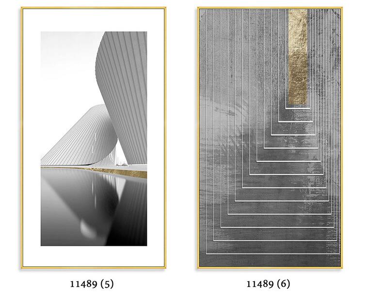 现代简约轻奢金色几何线条建筑黑白艺术玄关装饰画晶瓷画素材