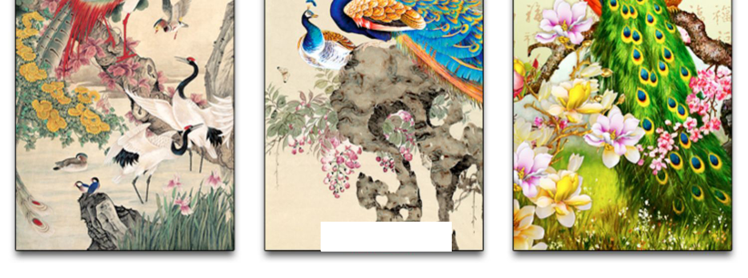 新中式工笔国画花开富贵牡丹孔雀古典欧式玄关装饰画素材图库