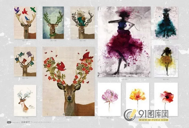 高清装饰画画芯图库第一期 北欧抽像静物建筑客厅装饰画素材