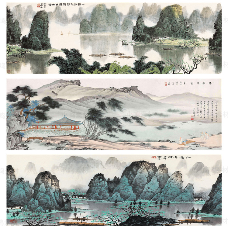 国画山水画集玄关装饰画画芯中国风素材高清图库新中式客厅挂画