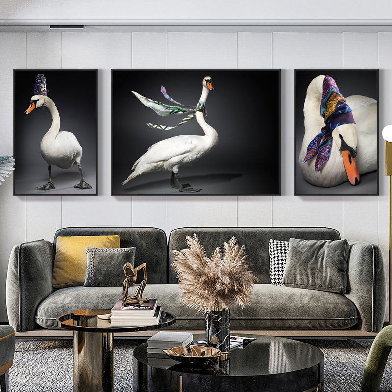 北欧简约现代围巾头巾天鹅客厅书房玄关轻奢装饰画图片画芯素