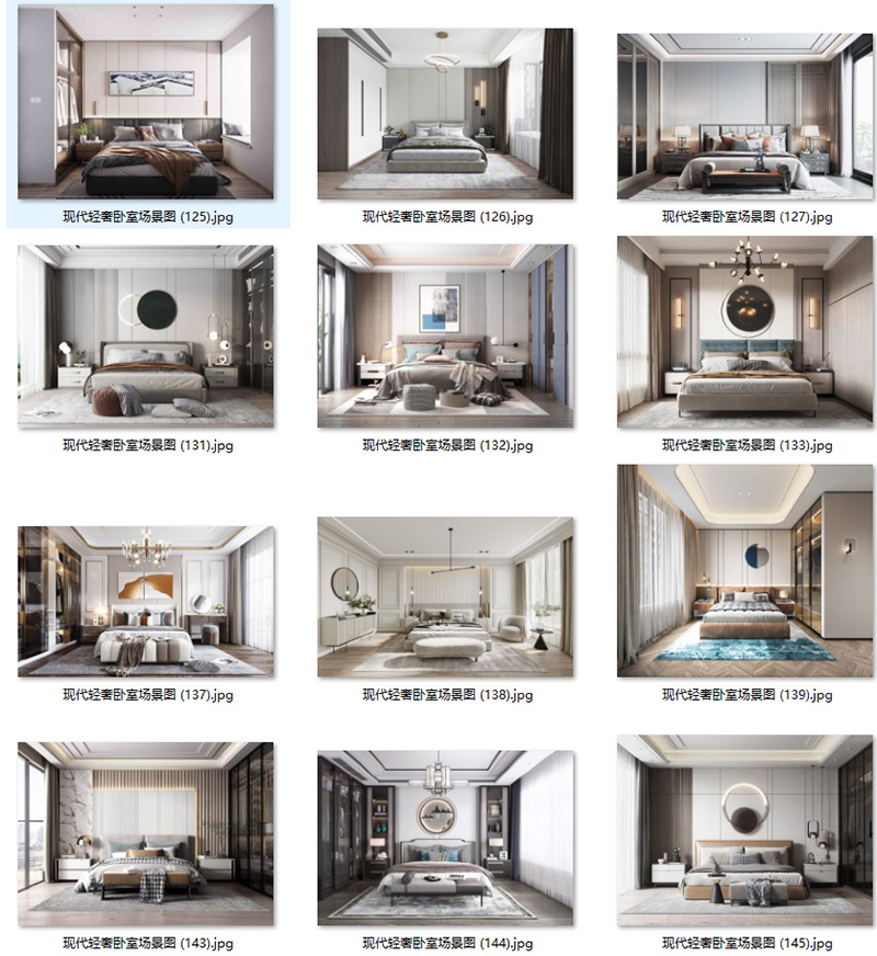 现代意式轻奢卧室样板房背景墙壁饰吊灯具装饰画场景图家居效果图