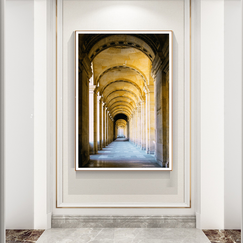 简约建筑现代装饰画图片画芯素材复古红色教堂罗马柱宫殿玄关