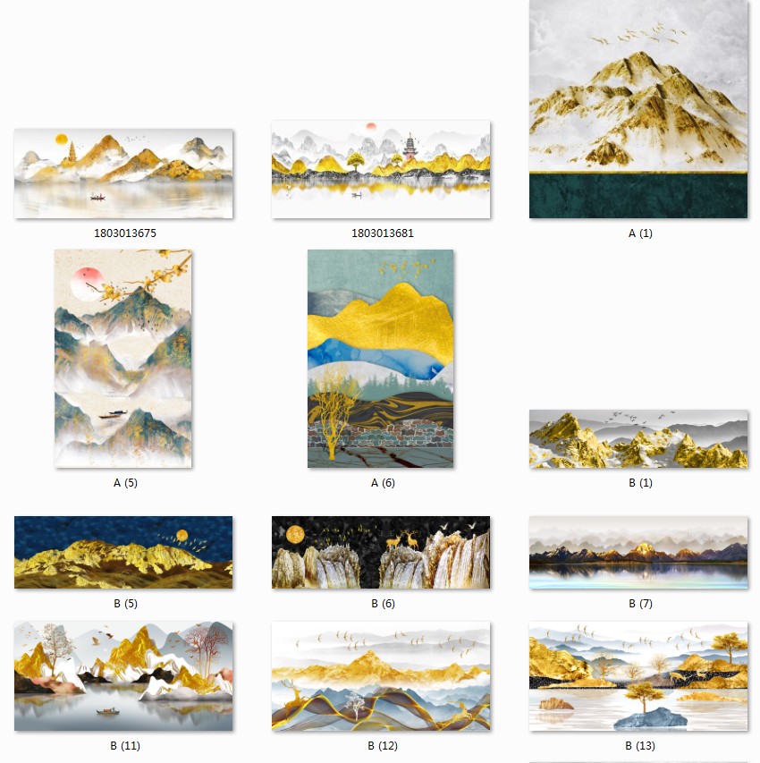 新中式金山飞鸟意境金色抽象画禅意靠山水高清图库装饰画芯素材