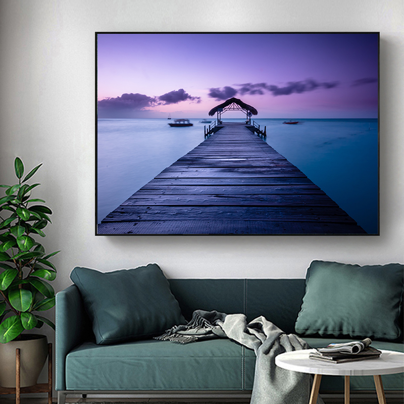 北欧简约大海自然山水风景玄关背景墙装饰画素材画芯电子图库