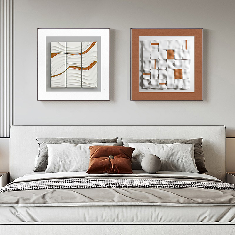 现代轻奢9D立体感艺术爱马仕橙克莱因蓝客厅装饰画芯素材图库