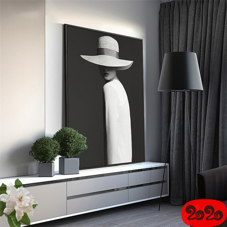 黑白背景装饰画素材高清画芯图库北欧人物动物风景三联画挂画