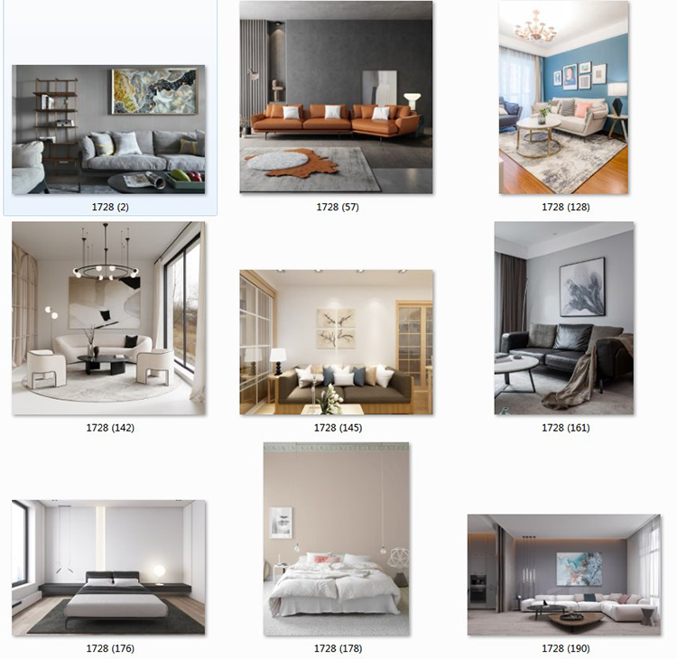 现代简约客厅家居场景图库北欧风装饰画效果图挂画背景墙样机