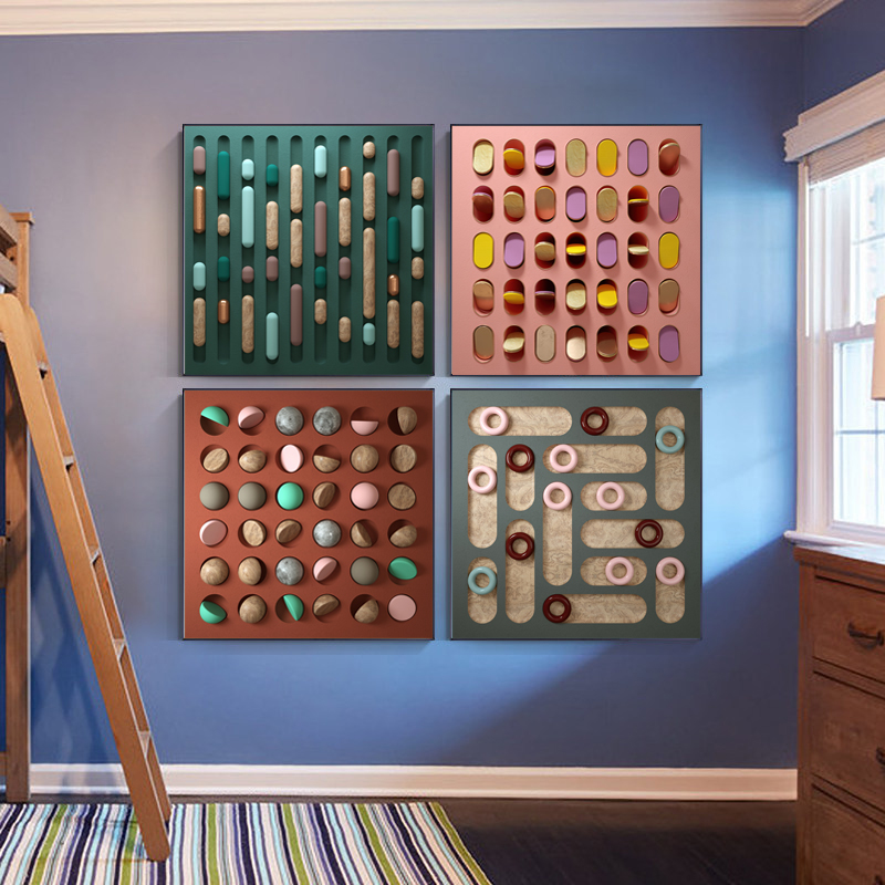 现代轻奢9D立体感艺术爱马仕橙克莱因蓝客厅装饰画芯素材图库