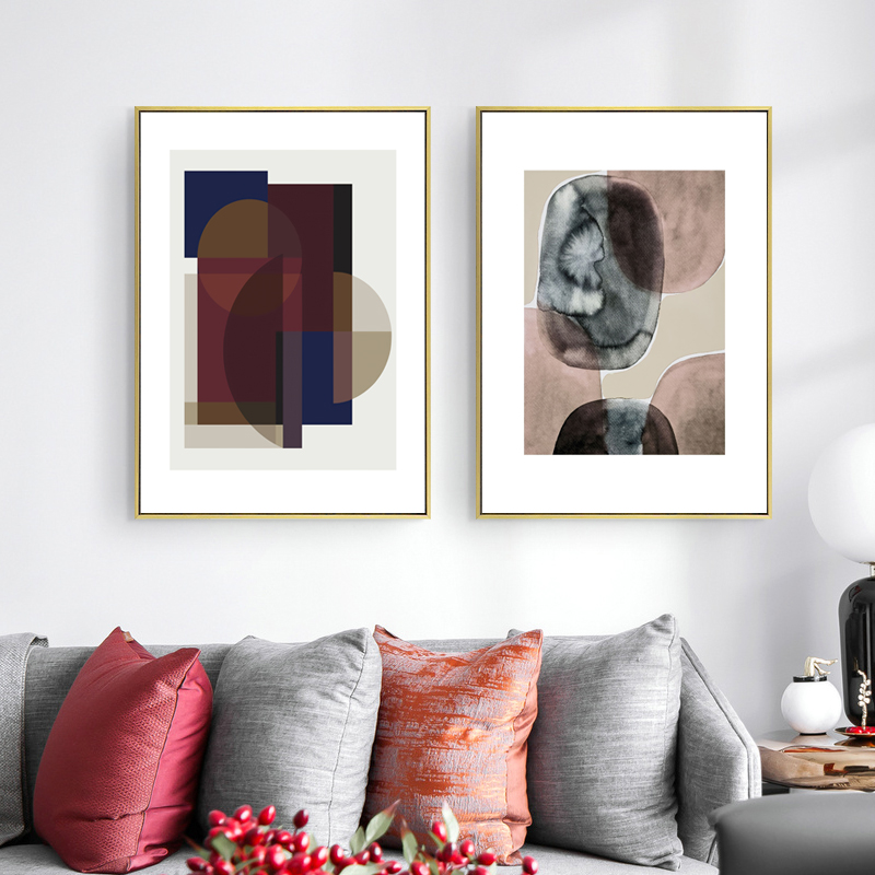 现代简约莫兰迪色块抽象北欧风三联画玄关客厅装饰画素材图库