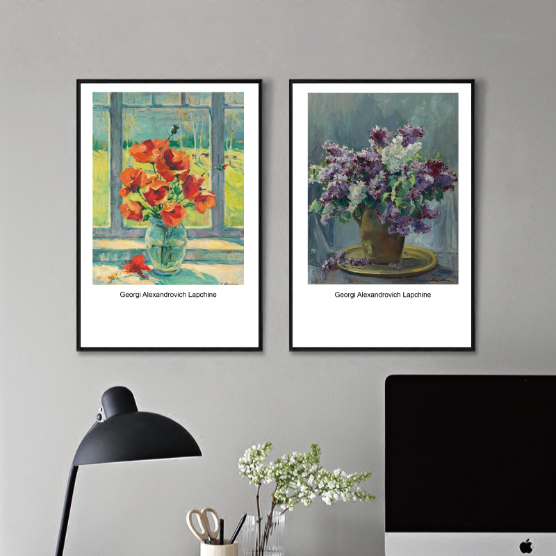 现代文艺简约花卉插画花卉油画装饰画餐厅挂画壁画打印素材图