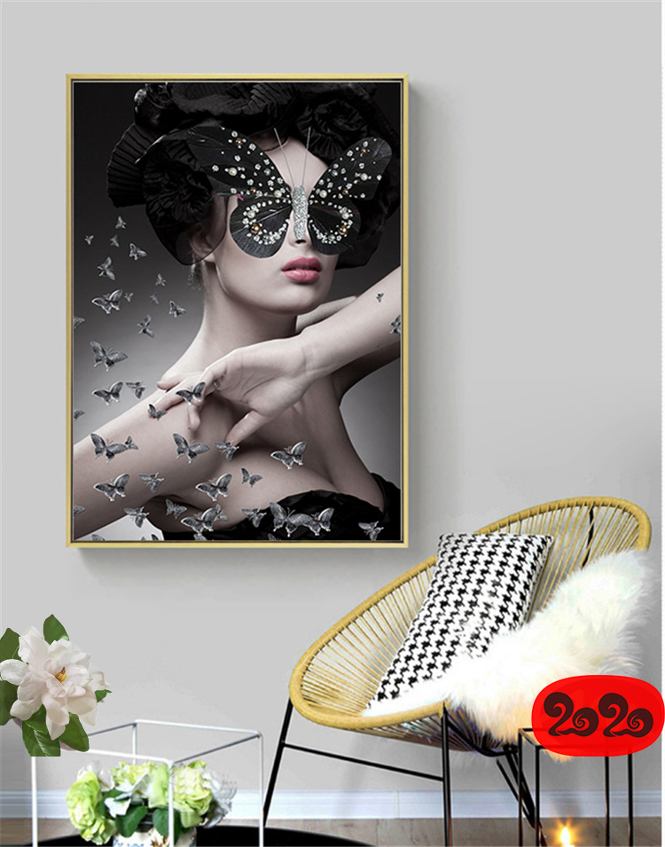 黑白背景装饰画素材高清画芯图库北欧人物动物风景三联画挂画