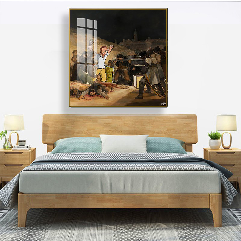 现代手绘卡通人物梵高星空名画油画创意装饰画高清素材图库