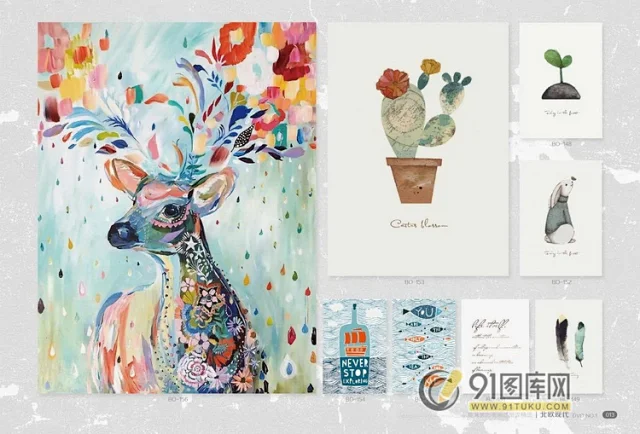 高清装饰画画芯图库第一期 北欧抽像静物建筑客厅装饰画素材