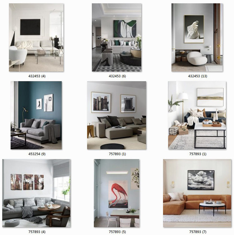 现代简约客厅家居场景图库北欧风装饰画效果图挂画背景墙样机